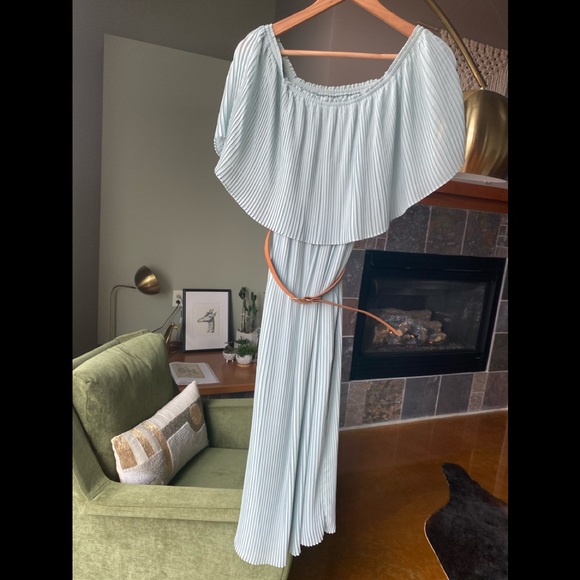 Zara Mint Green Pleated Off Shoulder Midi Dress XS - Picture 4 of 6